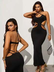 Zyxie Women's Spaghetti Strap Hollow Out Bodycon Backless Dress - Black - View 1
