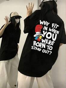 Vintage Y2K Black Graphic Print Short Sleeve Tees Preppy School Casual Daily Wear BFF Matching Tops Minimalist Fashion Ins Trendy T-Shirts - Negro - Ver 1