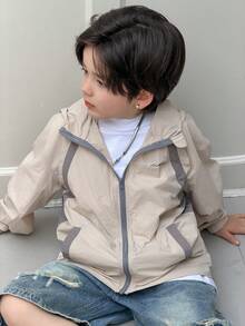 DAZY Chaqueta con capucha informal y versátil con estampado de letras para niño, primavera - Albaricoque - Ver 3