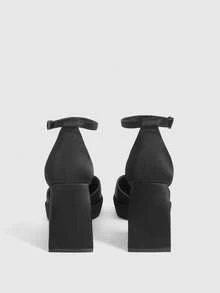 CUCCOO LuxiPop 女士厚底搭扣设计时尚百搭高跟凉鞋 - 黑色 - 查看 10