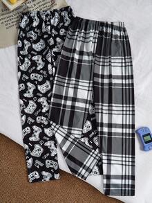 2条装青少年男童经典格子印花睡裤，适合所有季节 - 彩色 - 查看 5