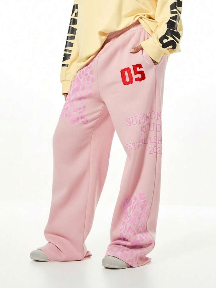 SUMWON WOMEN Oversized Animal Print Joggers With Text Graphics