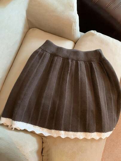 Franclia Women's Casual Contrast Color Knit Sweater & Skirt Set