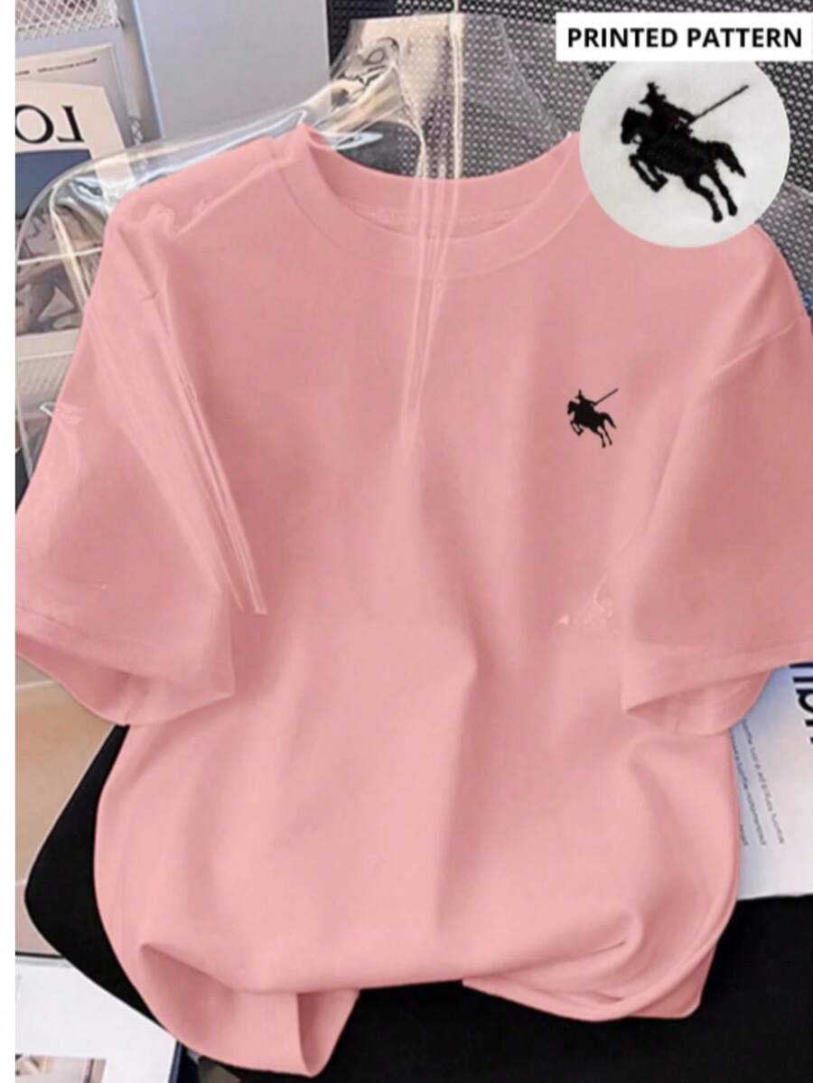Camiseta de manga corta con cuello redondo, adornada con estampado pequeño, para ropa de Año Nuevo, camisetas gráficas para mujeres - rosa - Ver 1
