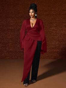 Maweii Blouse élégante à manches évasées et ourlet asymétrique, convient pour le travail