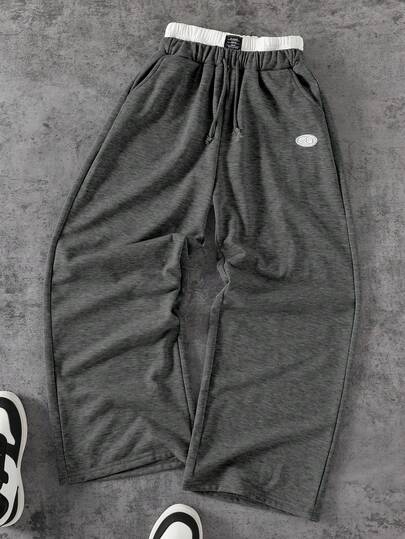 Coolqubz 1 st. Herr- och tonårspojkar, lösa stickade byxor med vida ben, dubbel midja, bekvämt tyg, mångsidig färg, lämplig för skolan, fritidskläder, höst/vinter