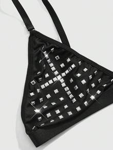 ROMWE Gothic Cross Studded Triangle Bralette - Black - View 4