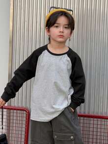 DAZY Toddler Boys' Loose Casual Colorblock Raglan Sleeve T-Shirt, Autumn