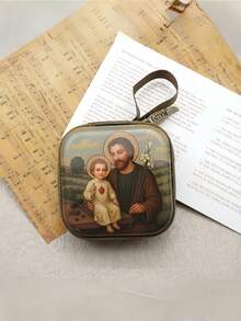 便携式圣母玛利亚祈祷念珠收纳袋，拉链式，7x7厘米，宗教用品，优雅卡通基督教首饰盒，信徒 - 彩色 - 查看 2