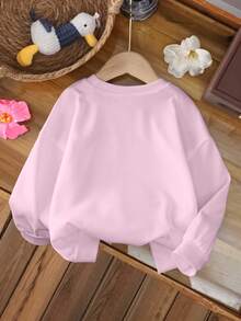 Blippi X SHEIN Young Girl Casual Letter & Cartoon Graphic Crew Neck Sweatshirt, Autumn - White - View 2