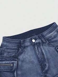 ROMWE Grunge Punk 夏季女装：破洞牛仔低腰迷你短裤，朋克街头风 - 藍色 - 查看 4