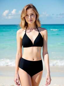 SHEIN 少女黑色性感比基尼两件套泳衣,时尚沙滩派对泳装 - 黑色 - 查看 4