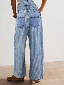 Bohemela 女士休闲日常条纹口袋牛仔背带裤，夏季 - 淺色水洗藍 - 查看 6