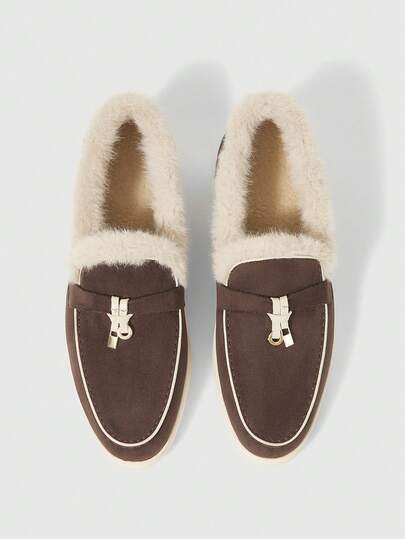 Sleekvia Damloafers med plyschmönster och casual passform, mångsidiga för vardagsbruk på vintern