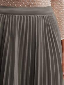 Anewsta Urban Style Pleated A-Line Skirt, Minimalist Fashion Casual Everyday Wear Maxi Skirt - Grey - View 7