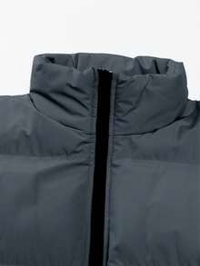 Manfinity EMRG Áo khoác mùa đông cổ đứng màu trơn cho nam, áo khoác mùa đông nam, áo khoác mùa đông ấm áp lót lông cừu màu trơn cho nam, áo khoác phồng mùa đông cho nam, áo khoác ngoài cho nam - Màu xám đen - Xem 5