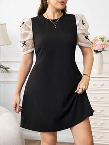 Reflora Đầm cỡ lớn in hoa tay phồng, thích hợp cho lễ Phục Sinh, kiểu dáng công sở thường ngày. - màu đen - Xem 3