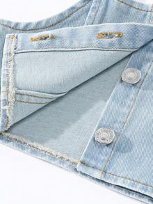 2件套女童简约百搭吊带背心和长款牛仔裤套装，适合学校、校园、户外活动 - 藍色 - 查看 6