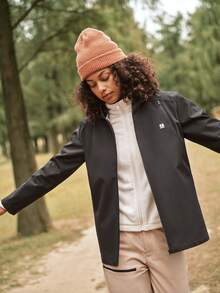 SHEIN In My Nature 女士休闲运动拉链连帽防风防水户外夹克 - 黑色 - 查看 5