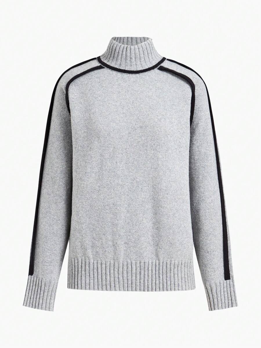 MOTF PREMIUM WOMEN'S FASHIONABLE TURTLENECK CONTRAST BINDING SWEATER - Grey - View 1