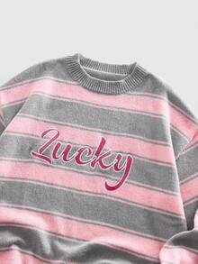 ROMWE MEN Street Life Men's Crew Neck Striped Print Knit Sweater, Unisex Fashion