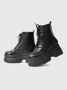 ROMWE Goth Women's Fashion Versatile Commuting Thick Sole Wedge Ankle Boots Valentine's Day