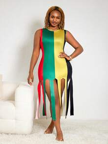 Slaydiva Robe mi-longue sans manches pour femmes grandes tailles - Multicolore - Voir 3