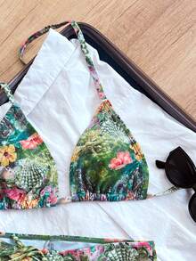 Swim Vcay Bộ đồ bơi 2 món dành cho nữ, thời trang và dễ thương, thích hợp cho kỳ nghỉ, tiệc du thuyền, phong cách đường phố, gồm áo bơi buộc cổ và quần bikini dây buộc điều chỉnh được in họa tiết động vật biển ngẫu nhiên. - Nhiều màu - Xem 4