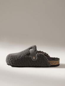 Solecia Plush Solid Color Fashionable Comfortable Versatile Casual Flat Shoes - Dark Grey - View 3