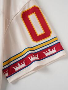 HARRY POTTER X SHEIN 男士休闲 V 领宽松 T 恤，带字母和动物徽章印花，夏季时尚街头风格