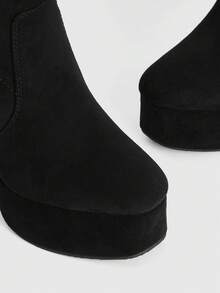 CUCCOO LuxiPop Giày bốt cao gót qua đầu gối thời trang, thanh lịch, đế dày, thiết kế khóa kéo bên hông dành cho nữ. - màu đen - Xem 5