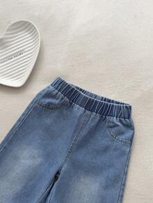 SHEIN Babygirl Infant & Baby GirlSpring/Autumn Lace Collar Long Sleeve Casual Top, Paired With Fashionable Western Style Strap Cowboy Tank Top And Long Versatile Fashion Jeans Set, Suitable For Traveling, Vacation Or Daily Casual Wear - Blue - View 9