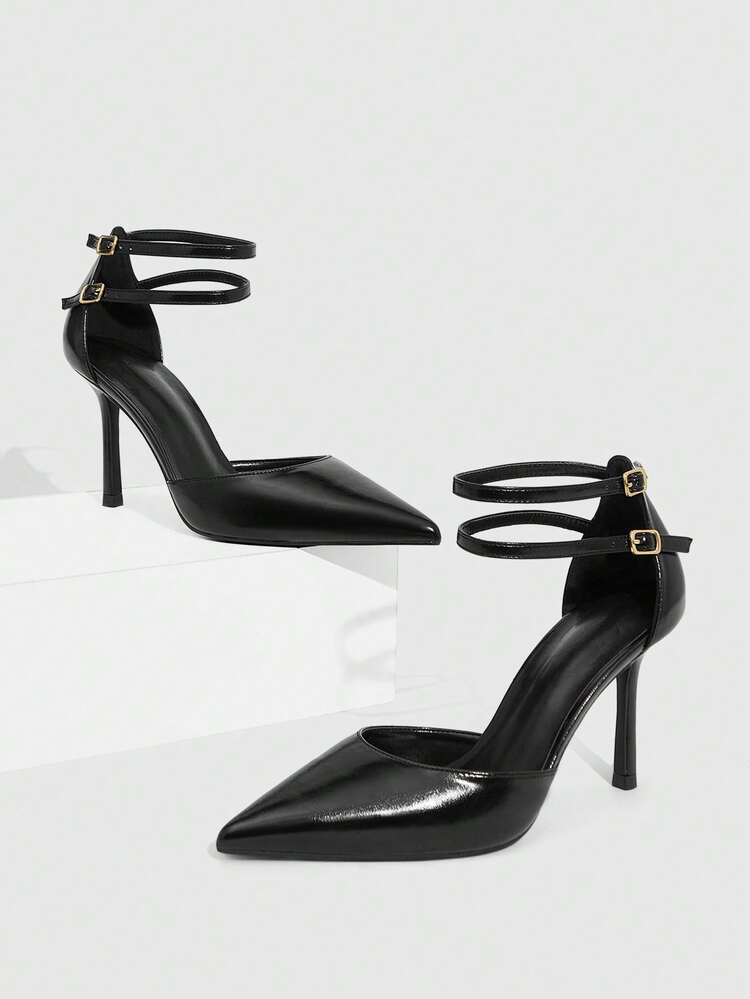 CUCCOO SZL Black Satin Twill & Mesh Patchwork Fashion Sexy Elegant Wedding Season Pointed Toe Strap High Heel Pumps