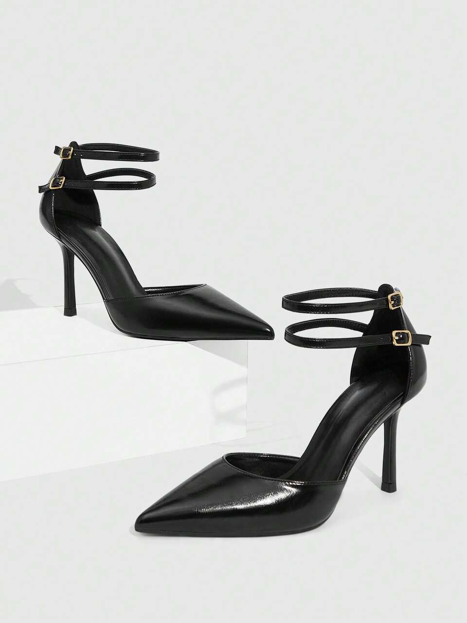 CUCCOO SZL Black Satin Twill & Mesh Patchwork Fashion Sexy Elegant Wedding Season Pointed Toe Strap High Heel Pumps
