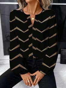 EMERY ROSE Women's Casual Minimalist Geometric Print Shirt, Suitable For Spring And Autumn Carnival - Multicolor - View 7