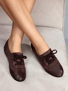 CUCCOO GRLICON Women's Square Toe Lace-Up Design Casual Flat Shoes For Christmas Valentine's Day - Coffee Brown - View 5