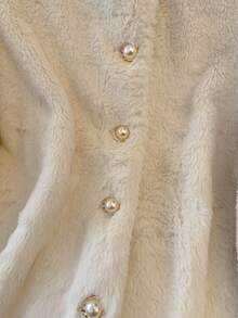Qadelle Women's Elegant Solid Color Fuzzy Button Long Sleeve Jacket, Autumn/Winter - Apricot - View 7