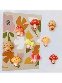 9Pcs Cute Mushroom Fridge Magnet Set, Creative Decorative Magnets For Kitchen, Office Whiteboard, Locker, Dishwasher, Perfect For Home Personalization And Valentine's Day Gift - Multicolor - View 7