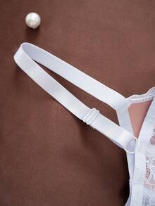 2pcs/Set Plus Size Women Lace Solid Minimalist Underwire Adjustable Bra - Multicolor - View 3