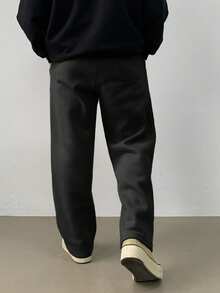 DAZY Men's Casual Loose Fleece Sweatpants, Solid Color, Autumn/Winter - Black - View 2