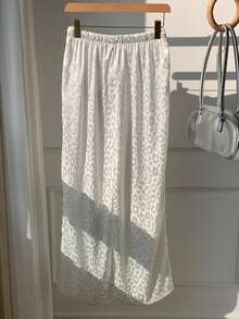 SHEIN EZwear Women's Casual Leopard Print Drawstring Waist Loose Wide Leg Pants - White - View 2