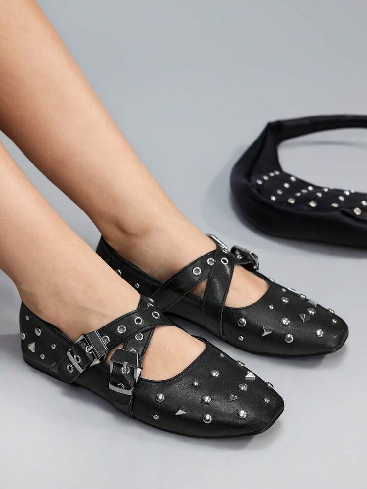CUCCOO GRLICON Women's Rivet Buckle Design Casual Fashion Shoes
