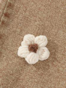 Young Girl Fashion Washed Stereo Floral Jeans - Khaki - View 5