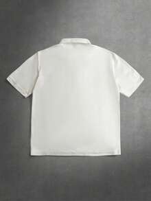 Manfinity Hypemode Men's Half-Zip Short Sleeve Letter Print Casual Polo Shirt,White Summer Graduation Back-To-School College Style Pattern Number Rugby Polo Shirt - White - View 2