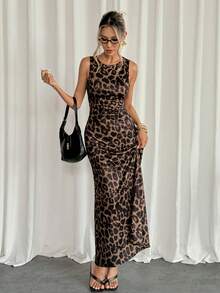 Siren Gaze 性感豹纹露背无袖连衣裙，夏季 - 彩色 - 查看 5