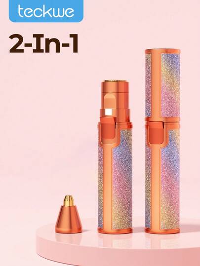 Teckwe 无痛便携式脱毛器，二合一电动脱毛器，女性脱毛眉毛修剪器，适用于去除眉毛和唇部等面部毛发，可充电电动脱毛器