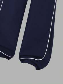 Sparklyn 3pcs/Set Tween Girl Casual Outfit, Includes: Hooded Zip-Up Short Jacket With Ribbed Trim, White Camisole, And Wide Leg Pants, Autumn Ensemble - Blue and White - View 6