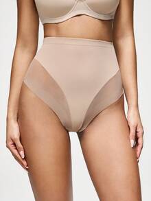 SHAPORA 女士舒适网眼拼接塑身裤 - 卡其色 - 查看 4