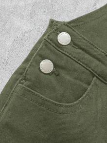 SHEIN Young Boys' Street Cool Bear And Letter Pattern High Elasticity Skinny Black Denim Overalls Jumpsuit ,Casual And Versatile For Young Boys Fall/Winter Clothes - Army Green - View 8