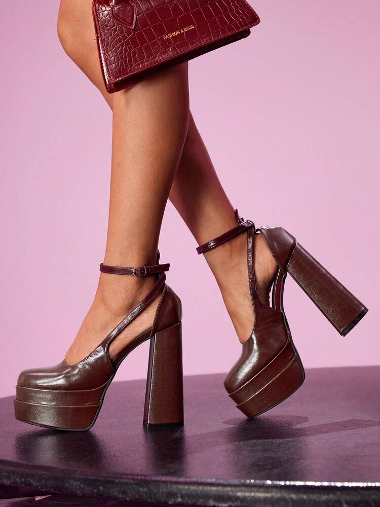 CUCCOO LuxiPop Women's Thick Sole Fashionable Buckle Design High Heel Shoes, Suitable For Party Occasions